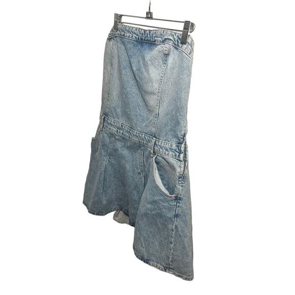 ZARA TRF Strapless Pleated Denim Mini Dress XL NWT | Y2K Corset Tube Style - Picture 6 of 14